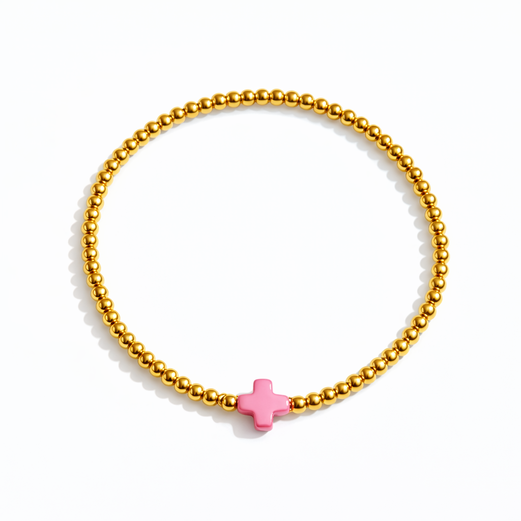 So Very Blessed Cross Gold Beaded Stretch Bracelet
