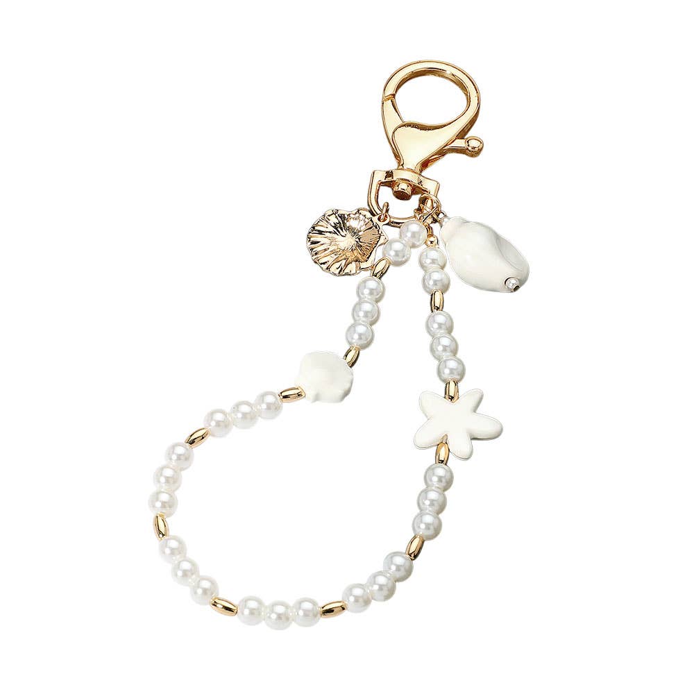 Pearl Starfish Sea Shell Beaded Keychain / Bag Charm