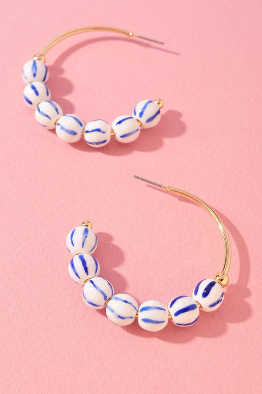 CERAMICS BALL HOOP EARRINGS