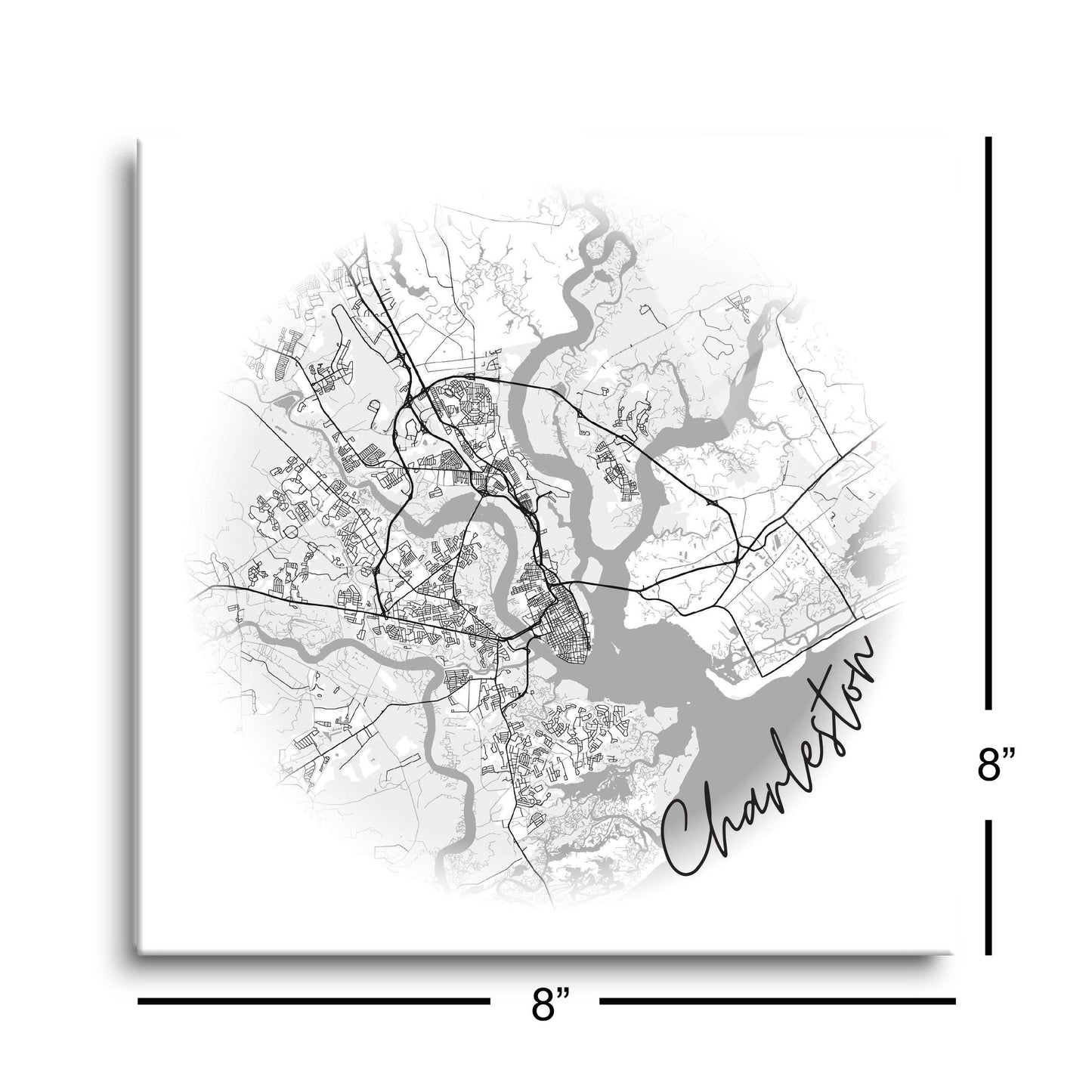 8x8 Glass Plaque-Minimalistic Map Charleston South Carolina
