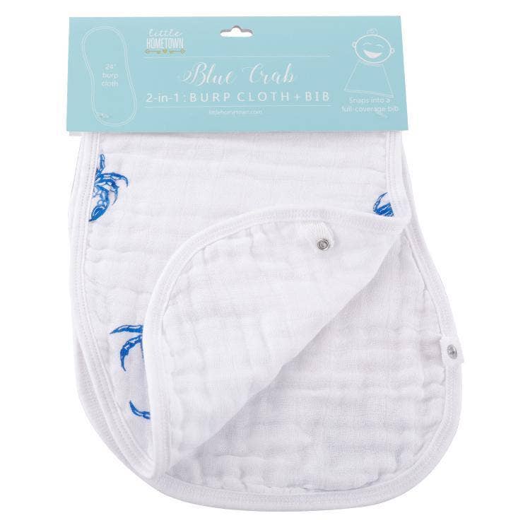 Blue Crab Baby Burp Cloth and Bib 2 in 1  Absorbent and Gentle on Newborn Skin