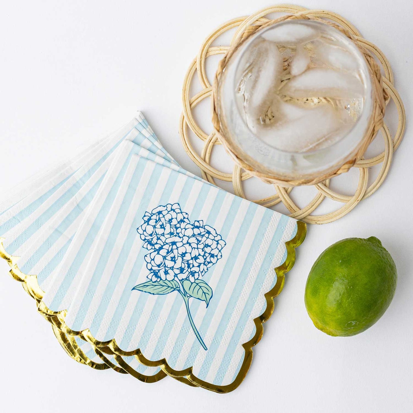 Hydrangea Stem Paper Beverage Napkin 16 Count Pack