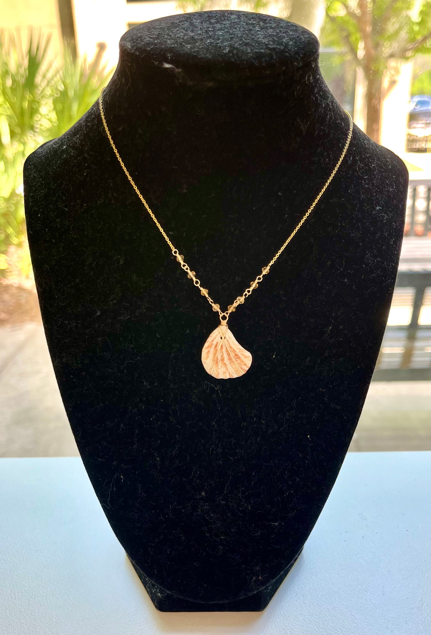 Citrine & Florida seashell pendant necklace