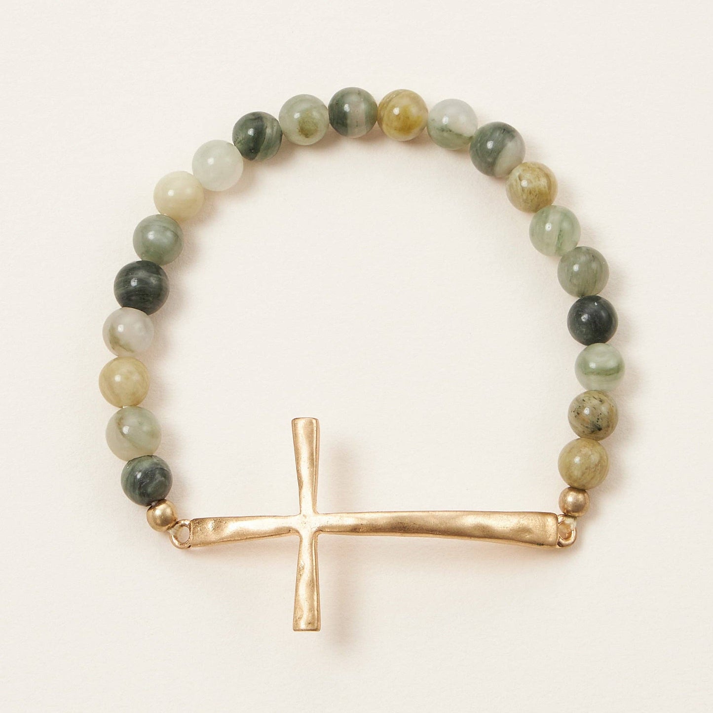 Natural Stone Cross Stretch Bracelet