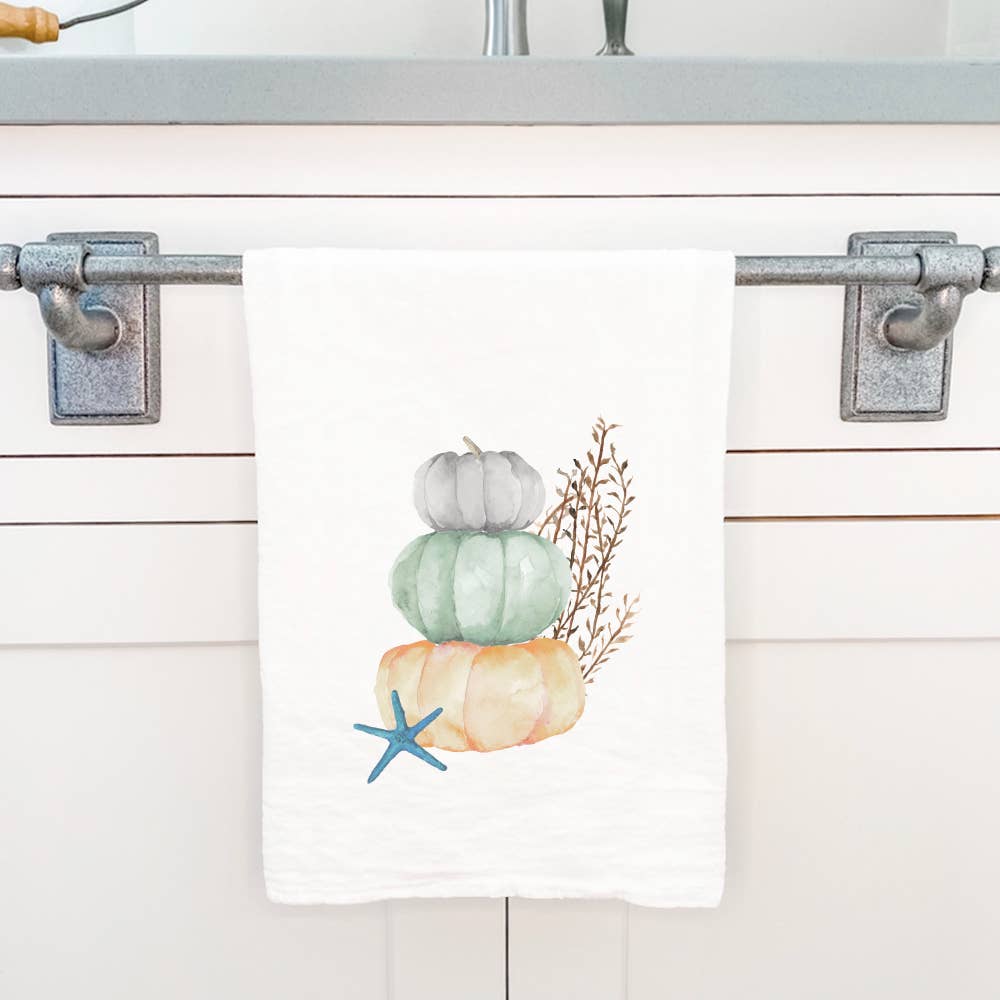 Coastal Pumpkin Stack Cotton Tea Towel