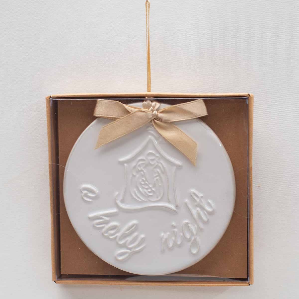 O Holy Night Embossed Ornament   White/Gold   4"