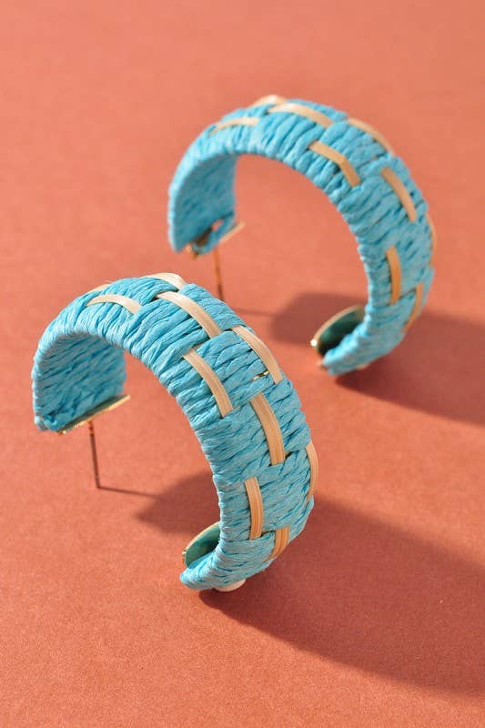 WOVEN RAFFIA HOOP LIGHTWEIGHT EARRINGS