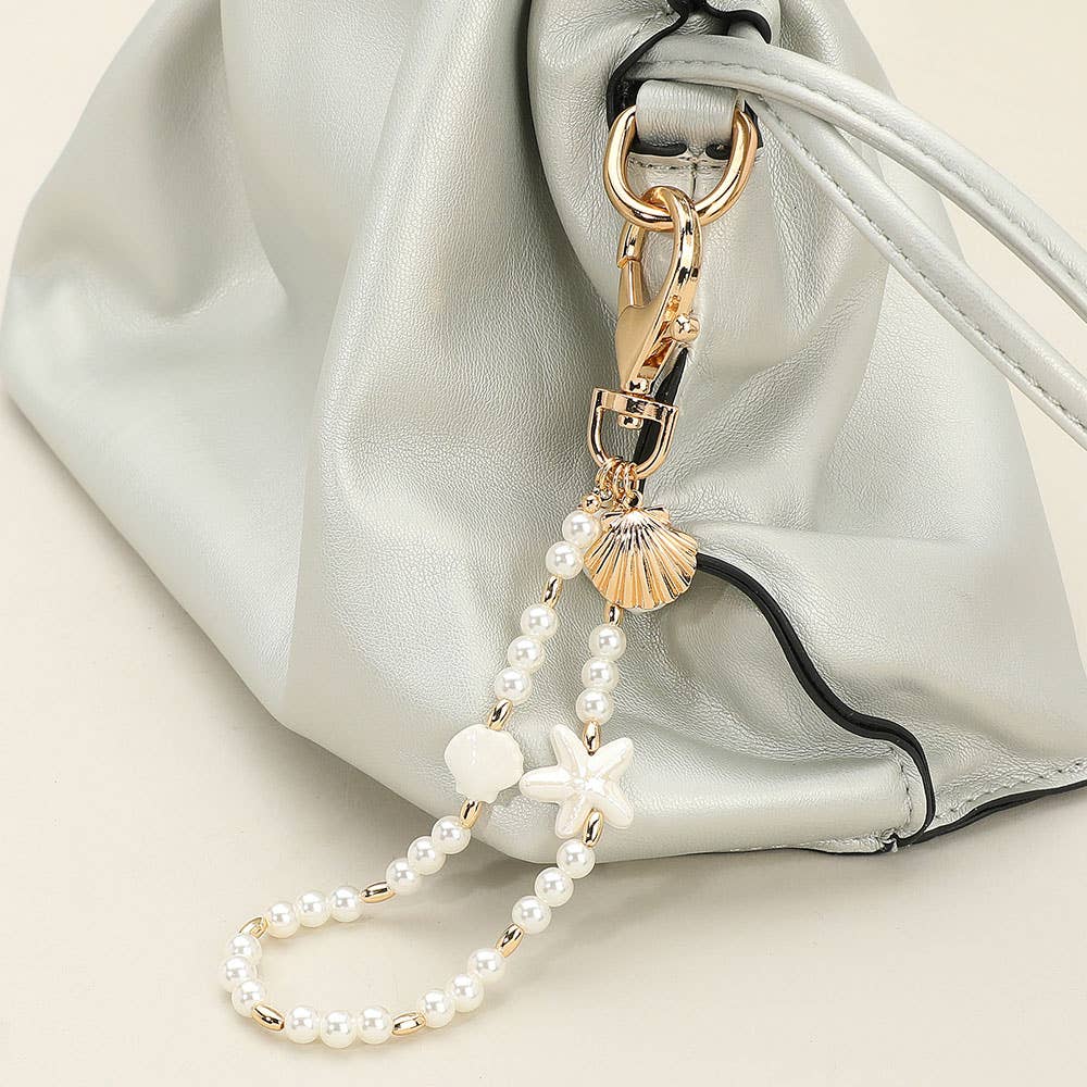 Pearl Starfish Sea Shell Beaded Keychain / Bag Charm