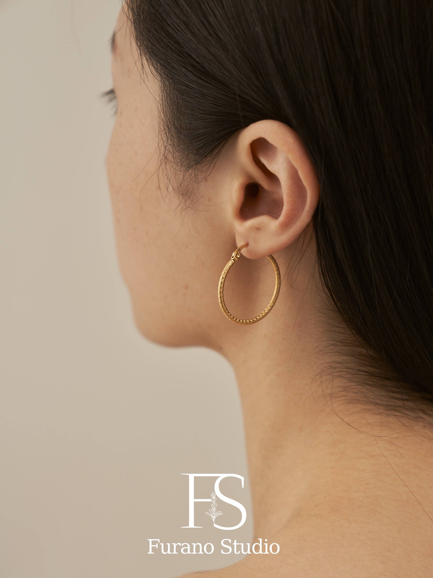 18K Gold Hinged Hoop Earring; Drop Earring