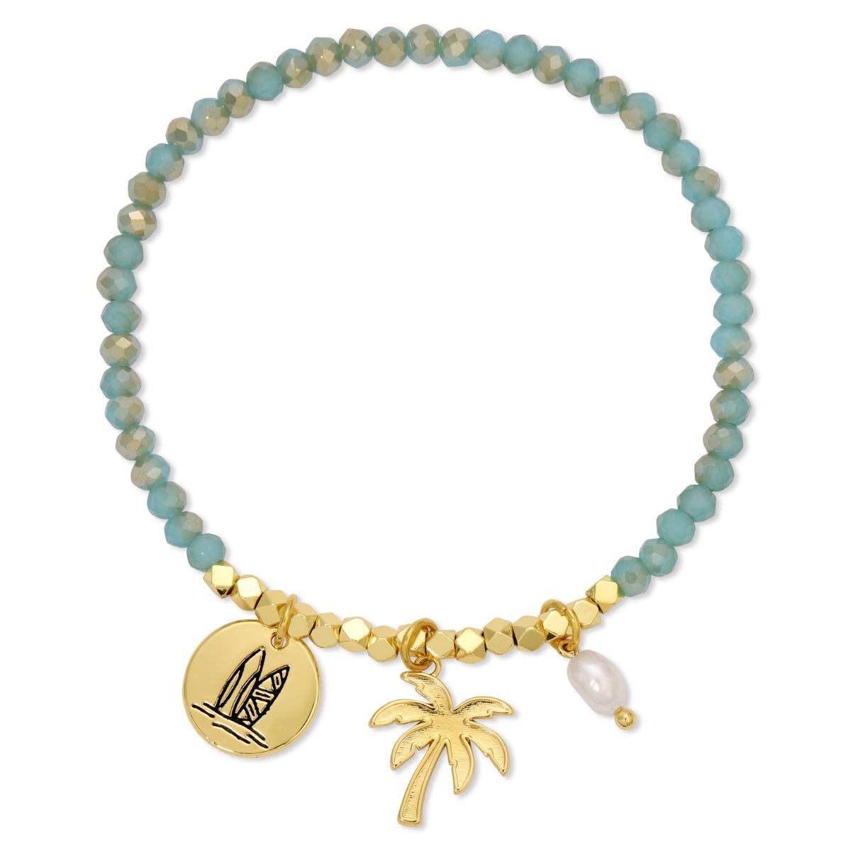 Surfboard and Palm Tree Stretch Charm Bracelet