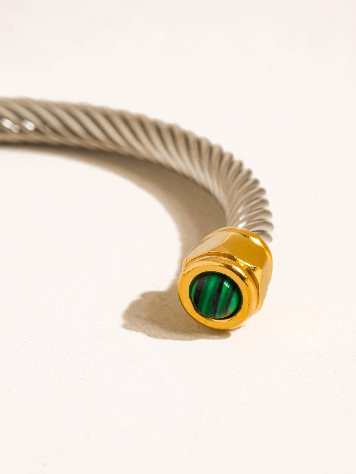 Vail 18K Gold Non-Tarnish Stone Braided Bangle