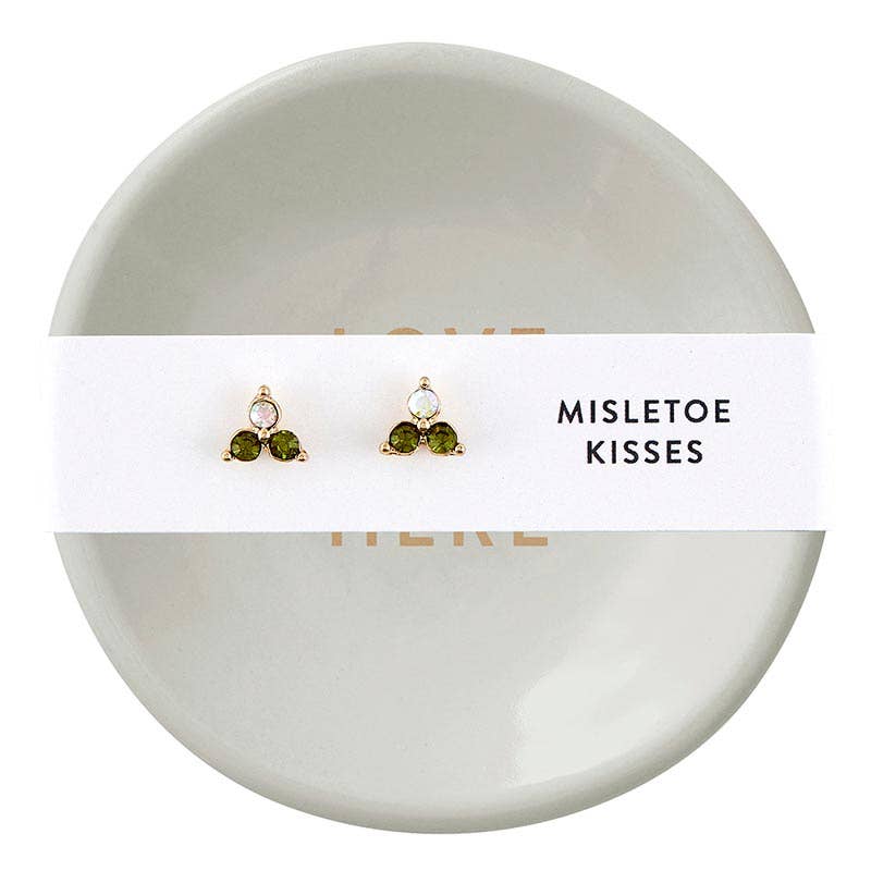 Holiday Stud Earrings & Trinket Tray Sets - Mistletoe Kiss