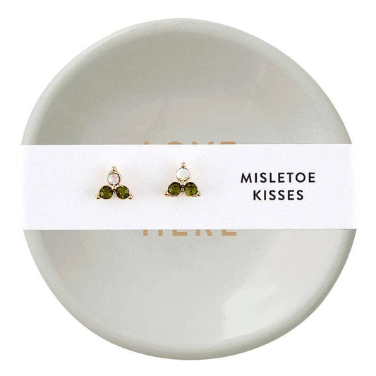 Holiday Stud Earrings & Trinket Tray Sets - Mistletoe Kiss