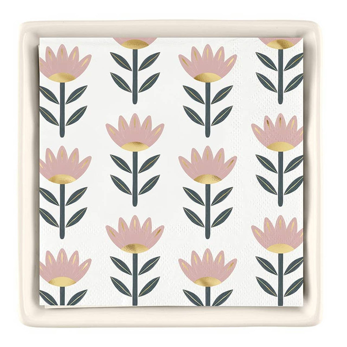 Ceramic Napkin Tray + Napkins - Flowers