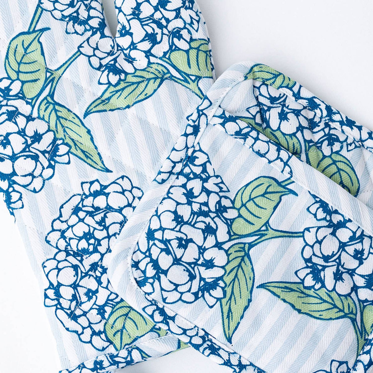 Hydrangea Print Oven Mitt & Potholder Set