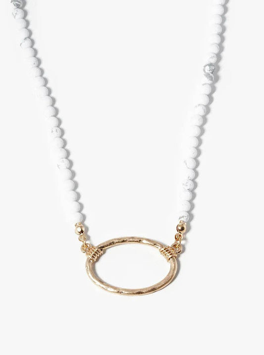 Hammered Oval Pendant Semiprecious Stone Necklace