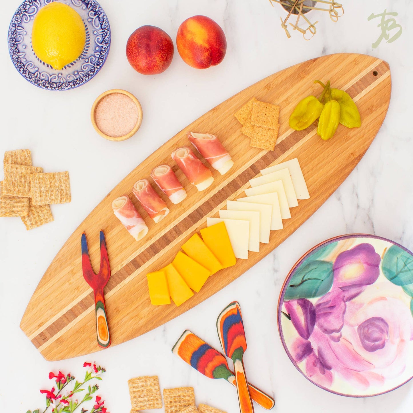 Surfboard Shaped Cutting Board & Charcuterie Serving Board