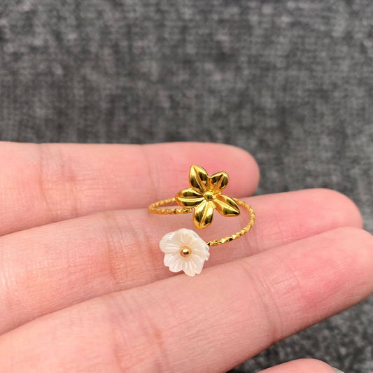 Double Flower 18K Gold Plated Stainless Steel Adjustable Ring