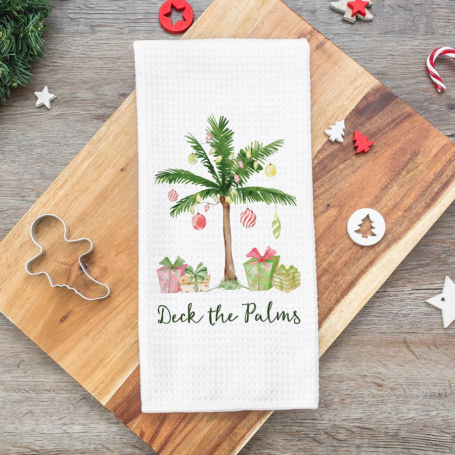 Deck the Palms Towel, Christmas in July Decor, Hand Towel