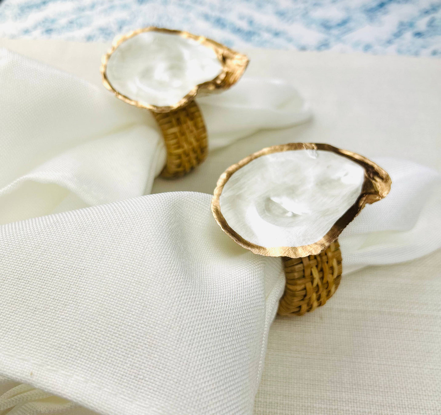 Pearl Oyster Shell Rattan Napkin Rings