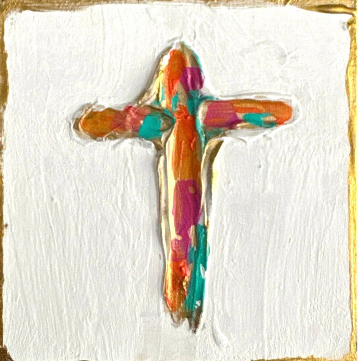Hand-Painted 4x4 Textured Wood Cross Art Block