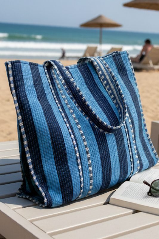 Bohdi Navy and Blue Striped Tote Bag