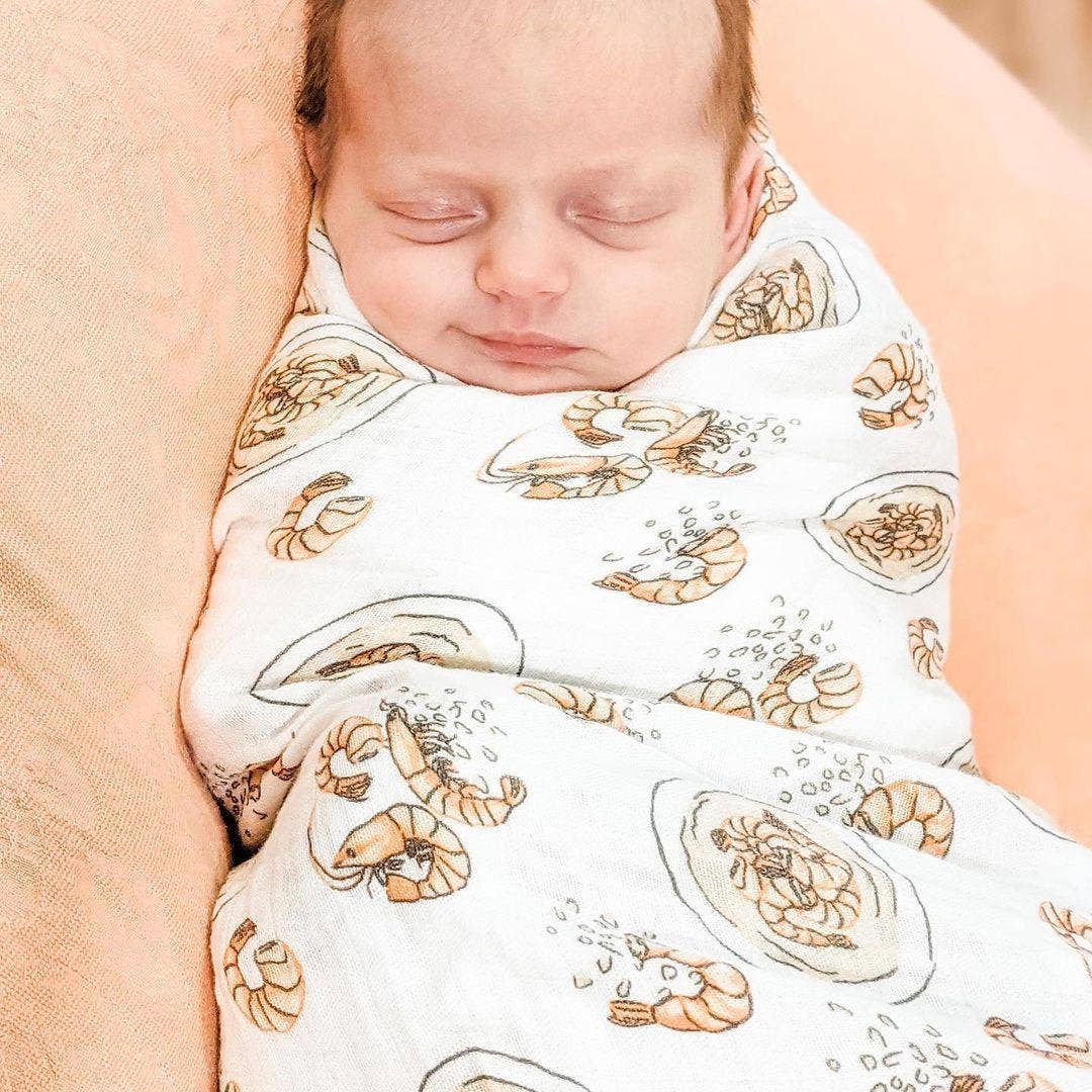 Shrimp and Grits Baby Muslin Swaddle Receiving Blanket Perfect Baby Shower Essential