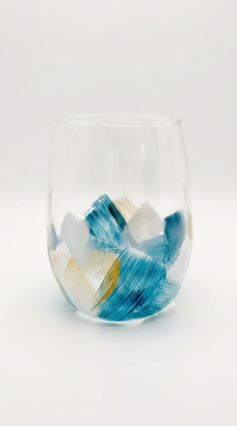 Hand-Painted Blue Ocean Wine Glass