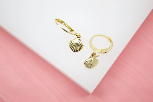 18K Gold Filled Sea Shell Huggies Earrings ~ Water Resistant