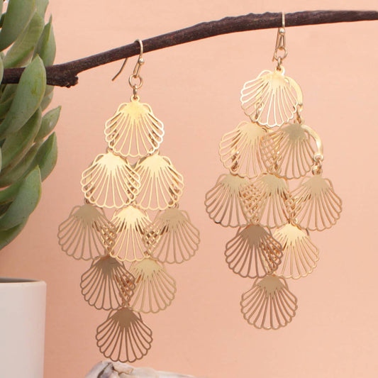 Outline Gold Shell Cascade Earrings