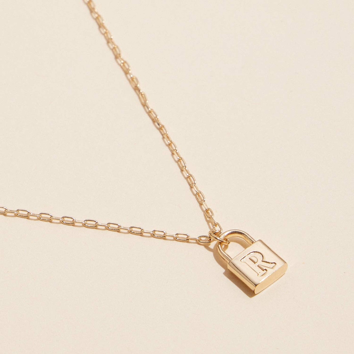 Golden Initial Lock Pendant Necklace