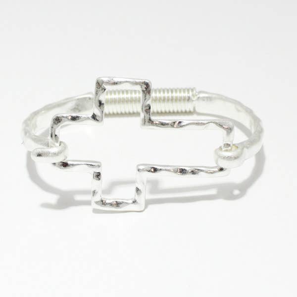 Cross Hammered Metal Bracelet