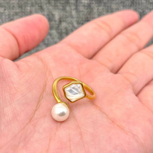 Pearl & Shell 18K Gold Plated Stainless Steel Ring