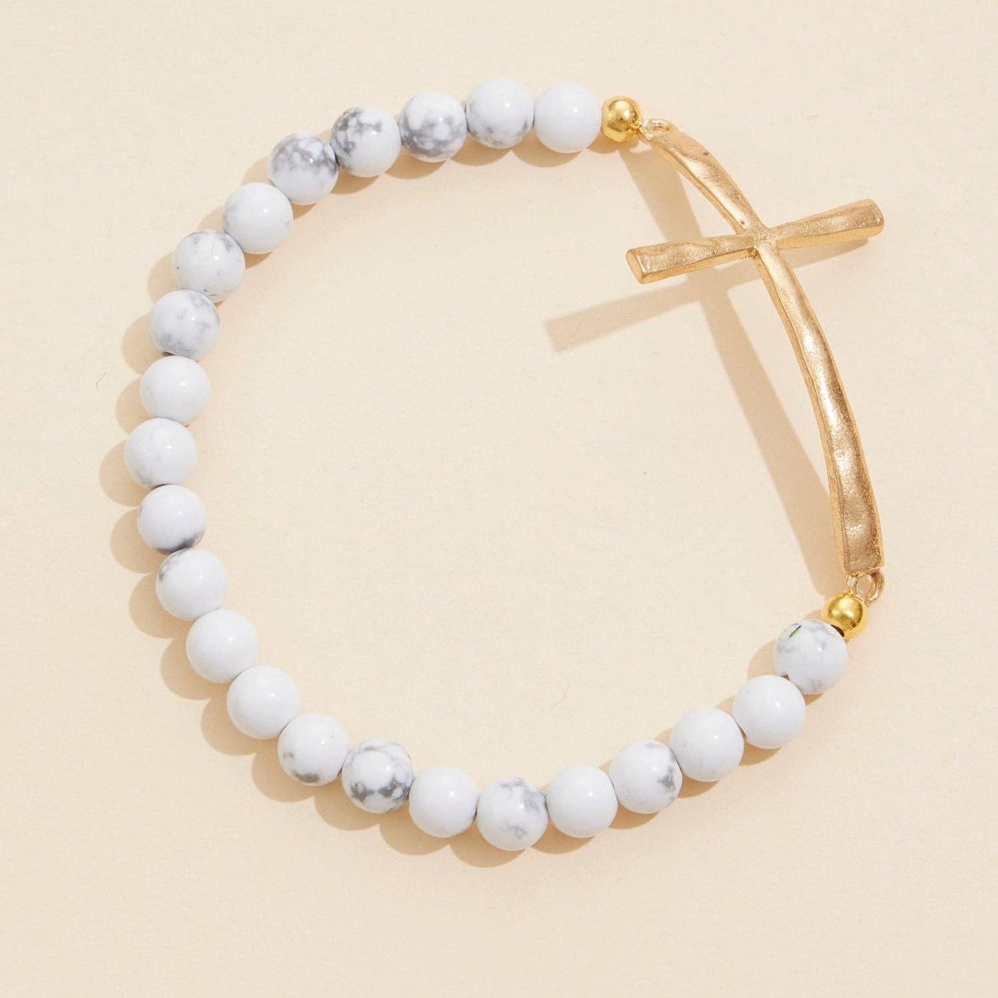 Natural Stone Cross Stretch Bracelet