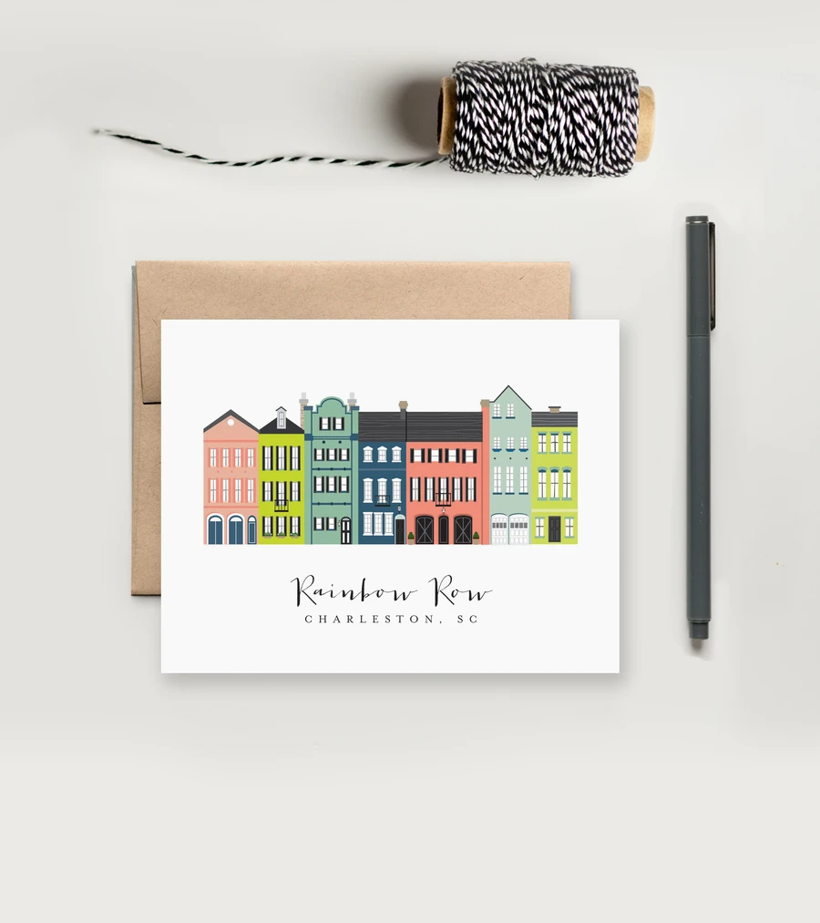 Charleston Rainbow Row Greeting Card