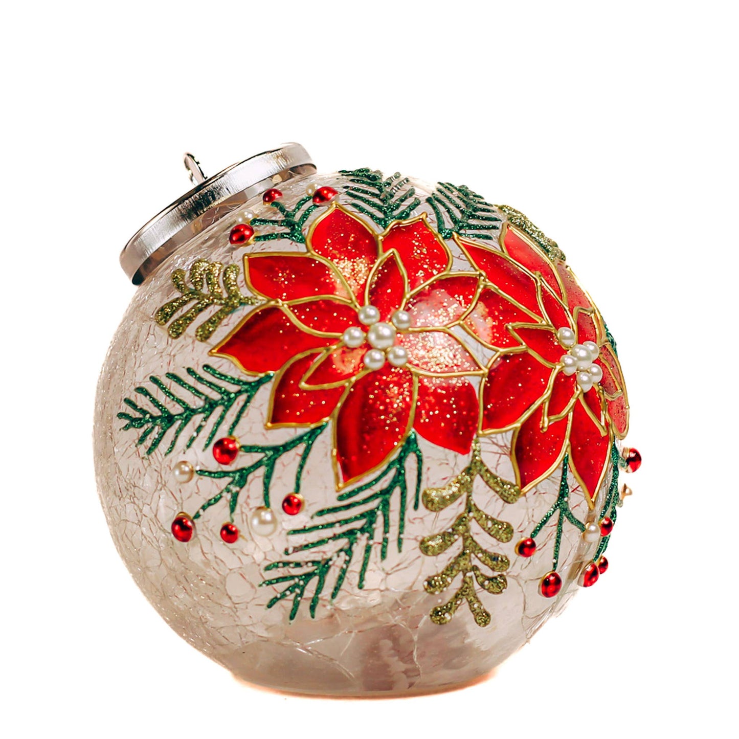 Cheerful Poinsettia Ornament with LED Lights — Christmas, Holiday Ornaments