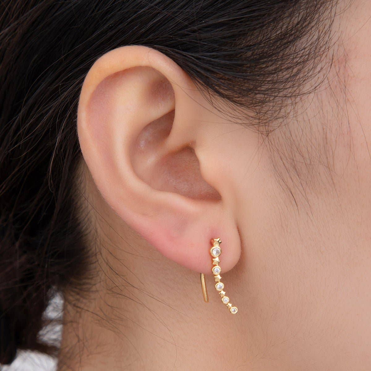 18K Gold Filled Micro Paved CZ Fallen Star Ear Climber Earrings