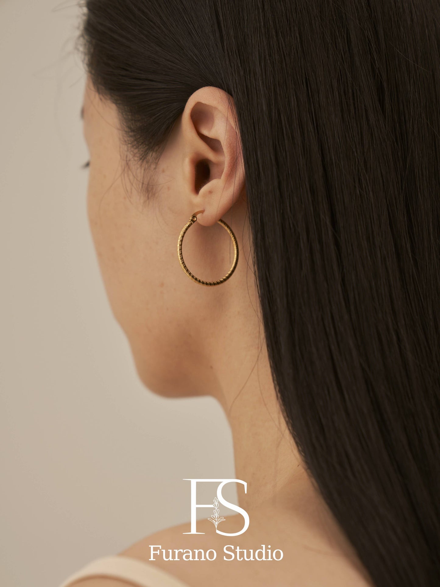 18K Gold Hinged Hoop Earring; Drop Earring