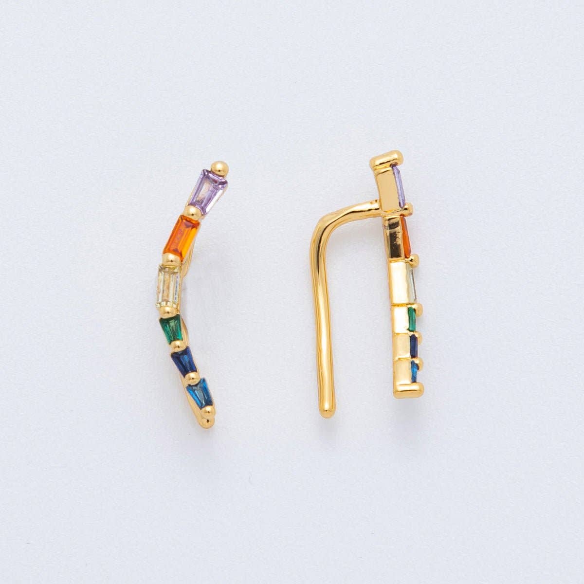 18K Gold Filled Multicolor Baguette CZ Rainbow Arc Ear Climber Earring
