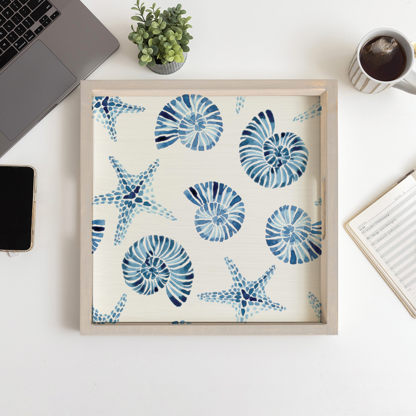 Blue Shell Starfish Pattern Serving Tray