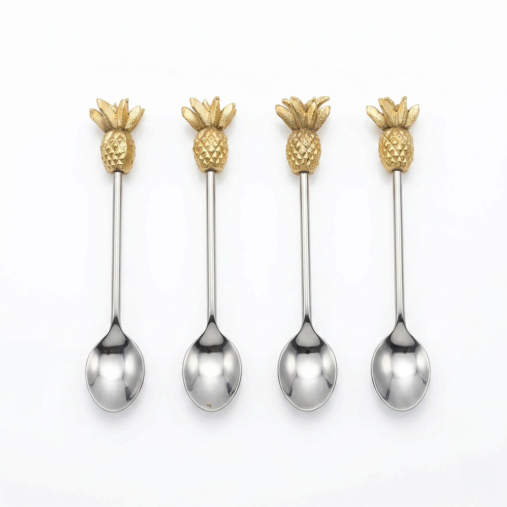 Gold Pineapple Spoons Set, Stainless Steel
