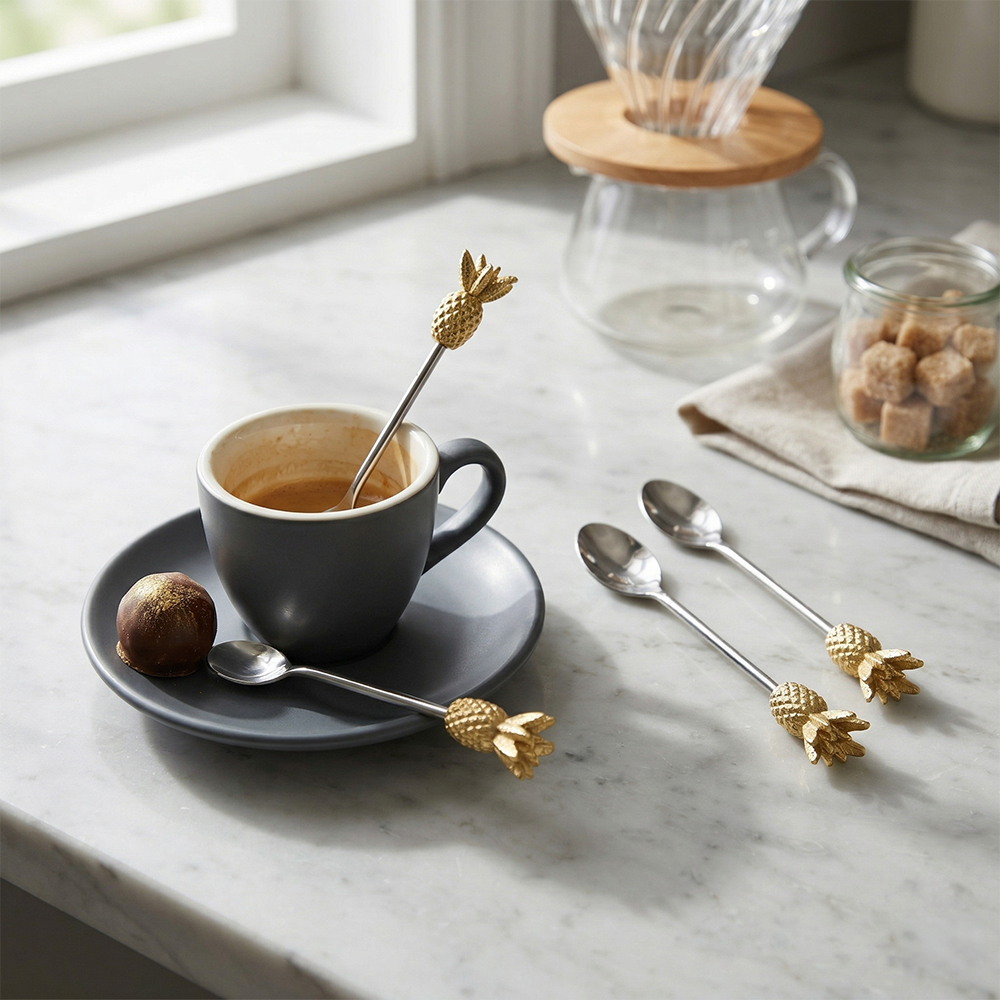 Gold Pineapple Spoons Set, Stainless Steel
