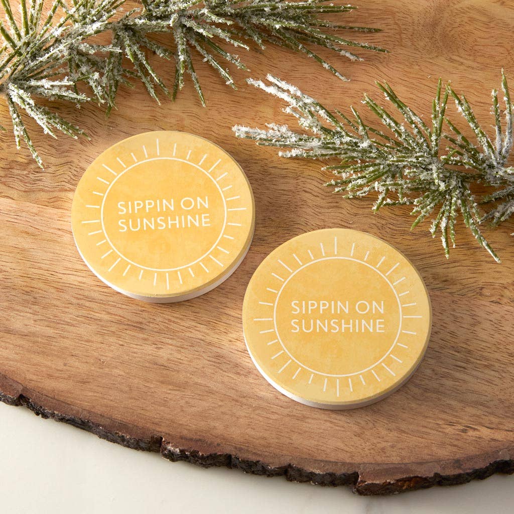 Sippin On Sunshine Yellow| Absorbent Car Coasters | Set of 2