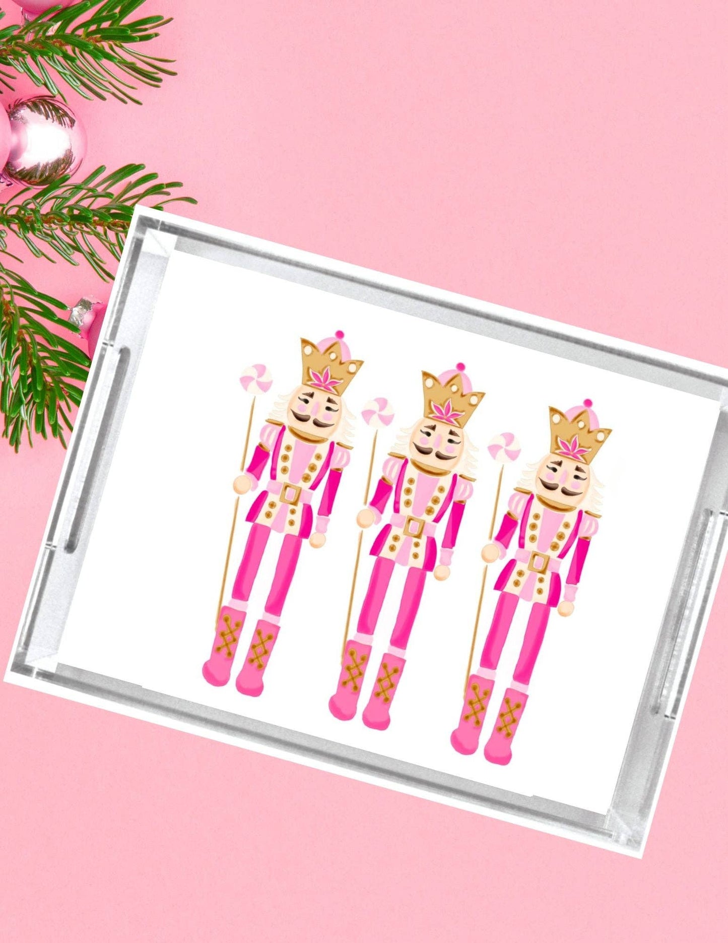 Acrylic Serving Tray - Pink Nutcracker Trio