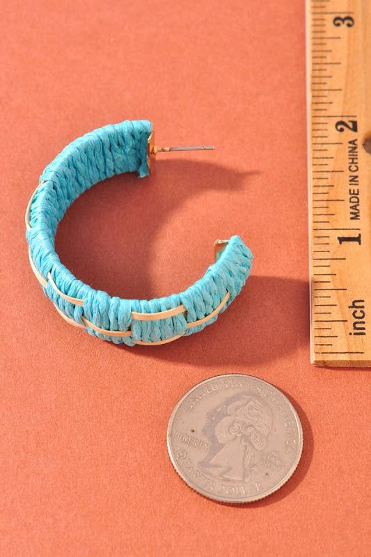 WOVEN RAFFIA HOOP LIGHTWEIGHT EARRINGS