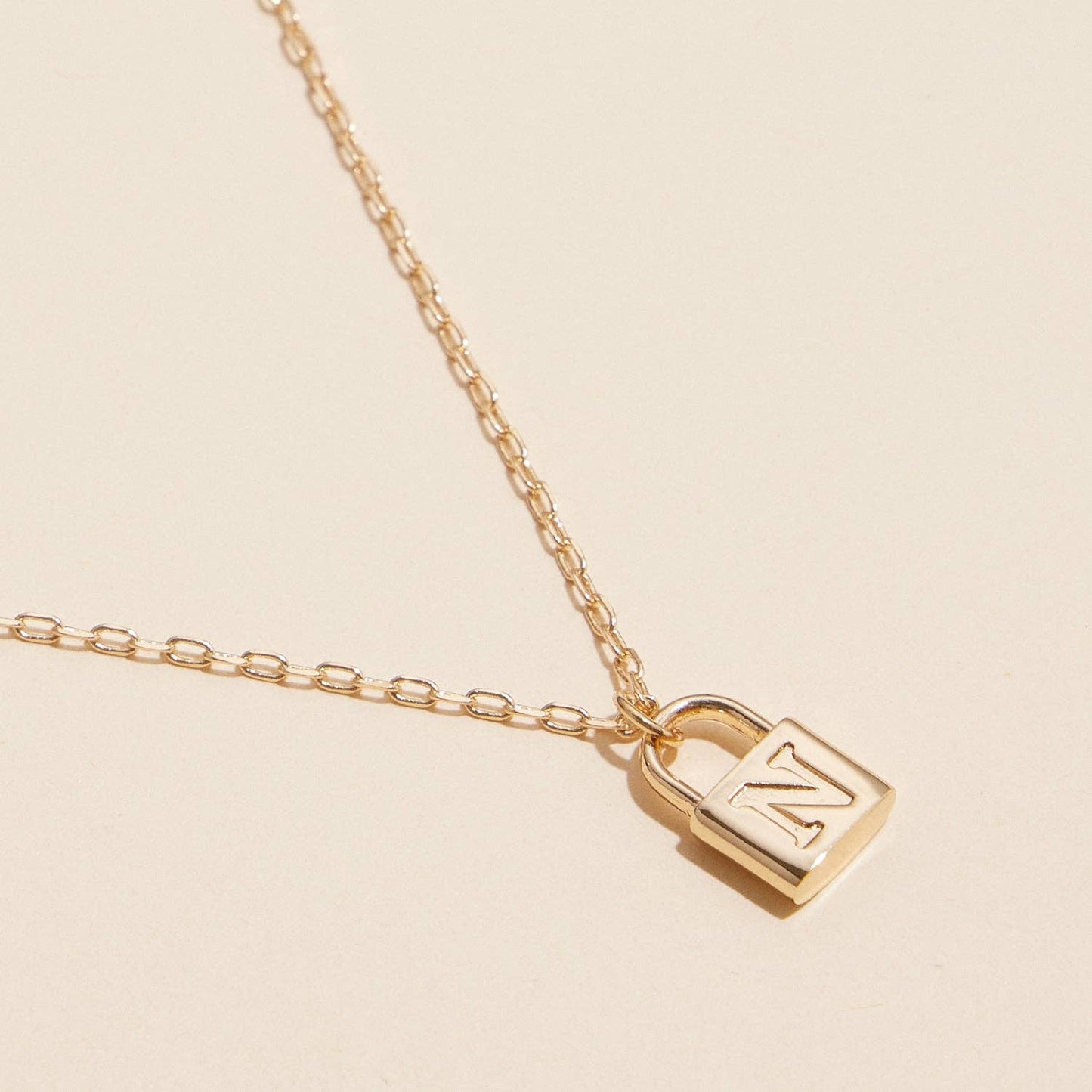 Golden Initial Lock Pendant Necklace