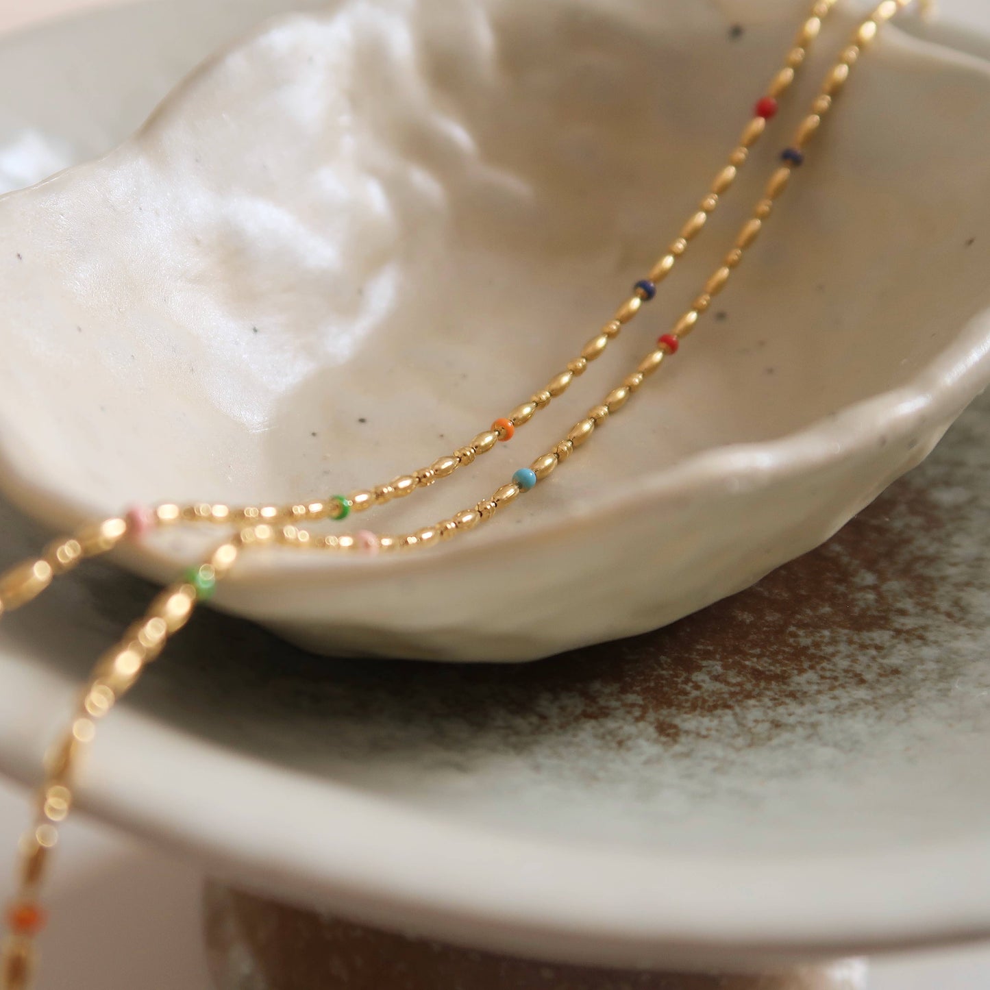 Gold Plated Rainbow Beaded Necklace