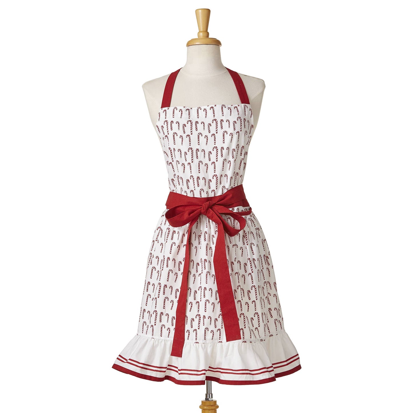 Christmas Oh What Fun Candy Cane Frill Apron - Red