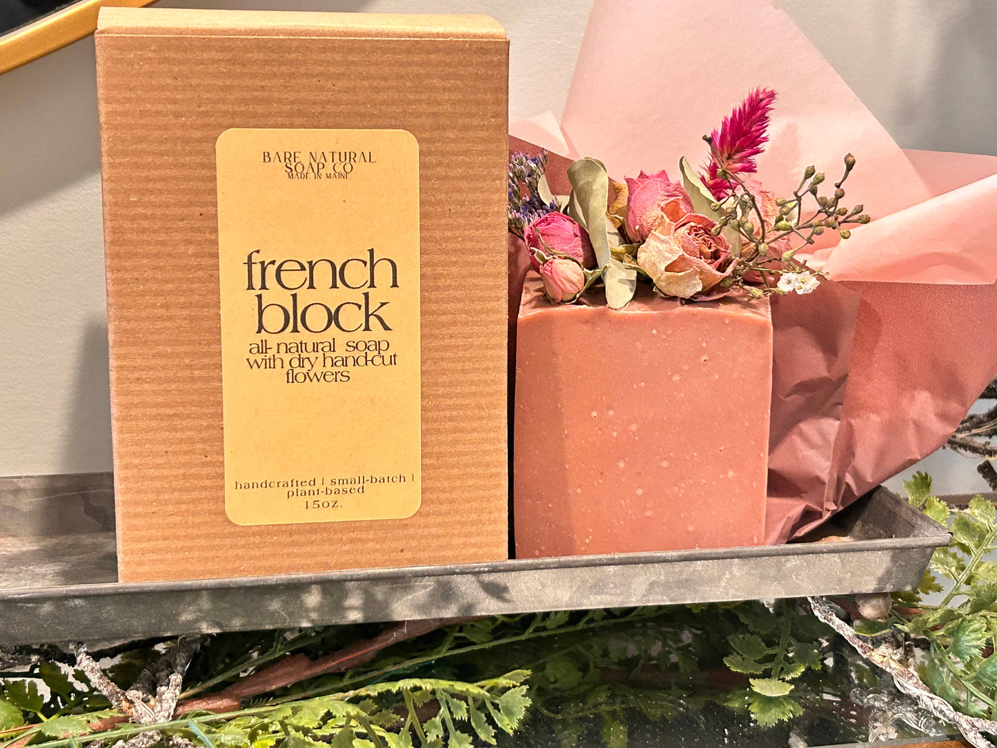 Vintage Style French Block Soap With Dry Flowers