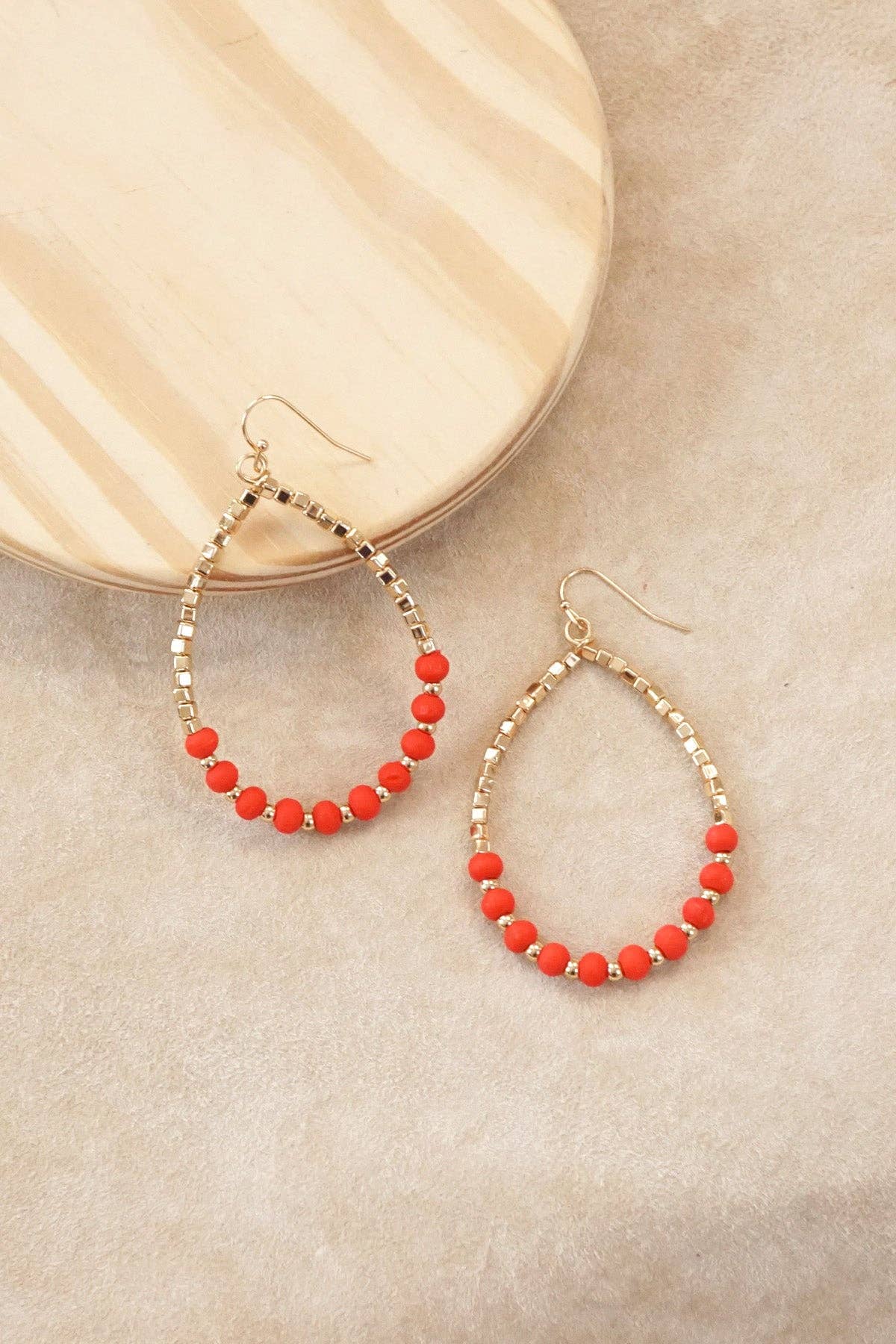 Wood Beads Teardrop Earrings Red